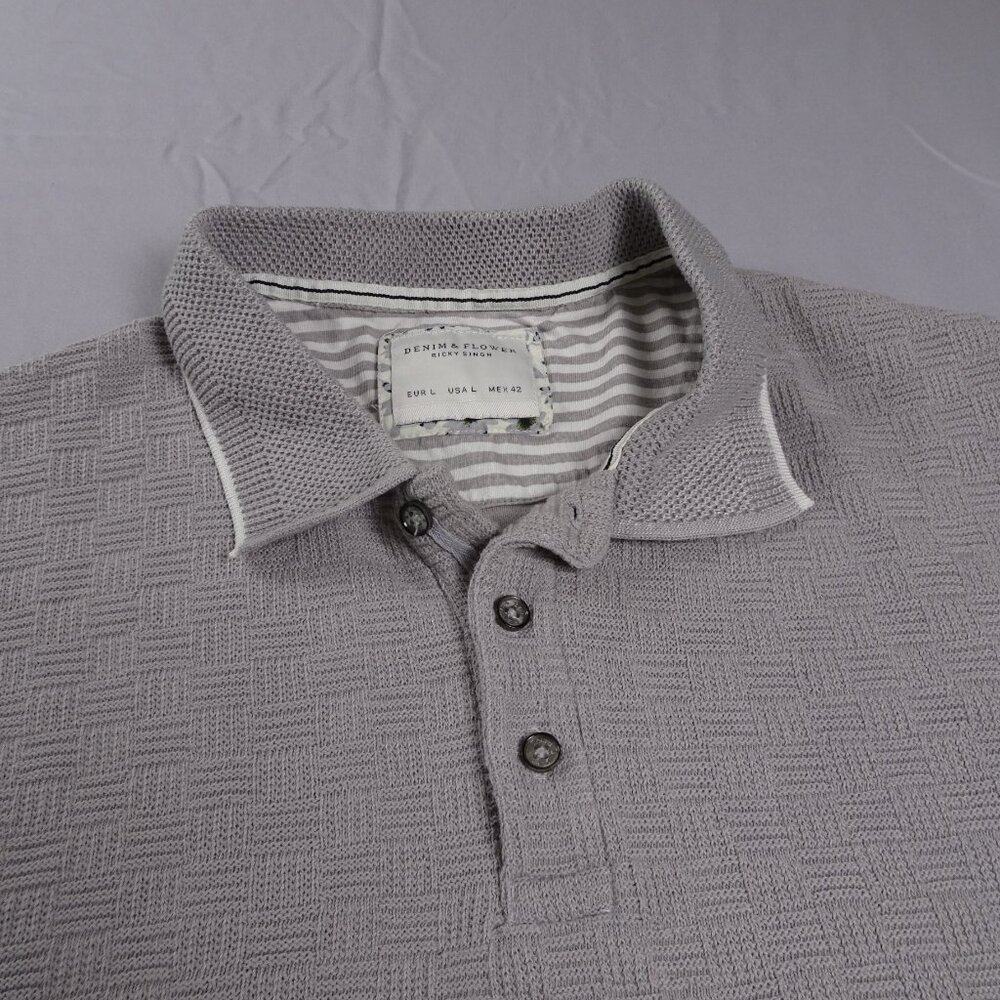 Denim & Flower Ricky Singh Polo Men's Size‎ Medium Blue 1/4 Zip Short Sleeve